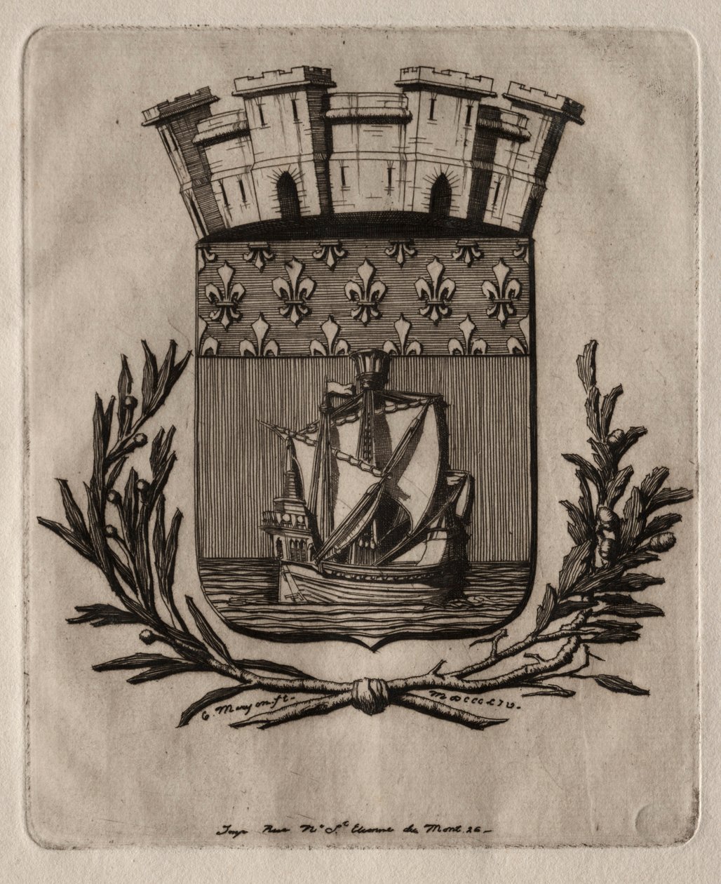 Etchings of Paris: The Symbolical Arms of the City of Paris, 1854. od Charles Meryon