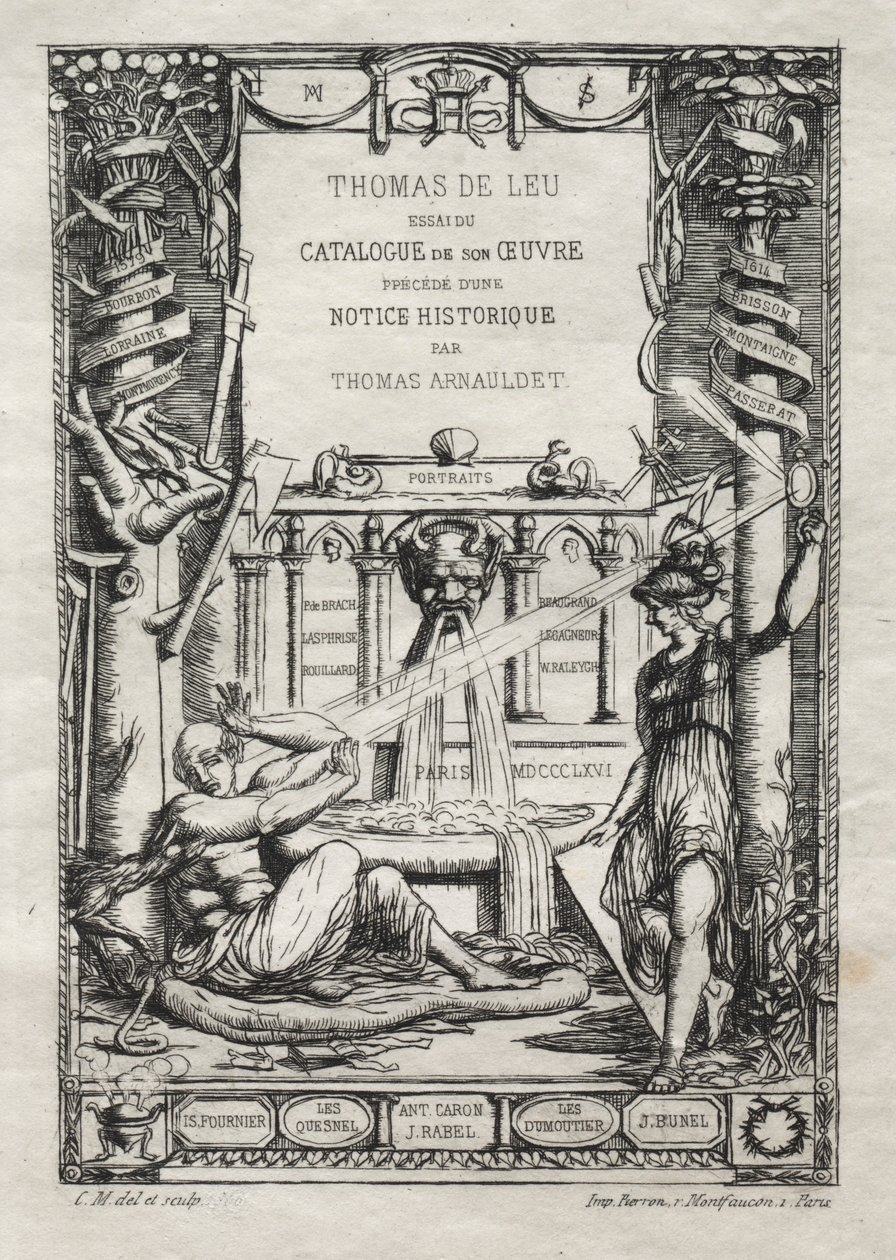 Frontispis pro Katalog rytin Thomase de Leu, 1866. od Charles Meryon