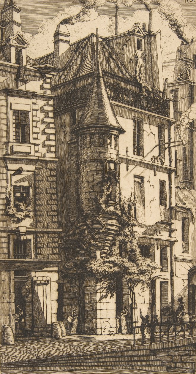 Dům s věžičkou, rue de la Tixéranderie, Paříž, 1852. od Charles Meryon