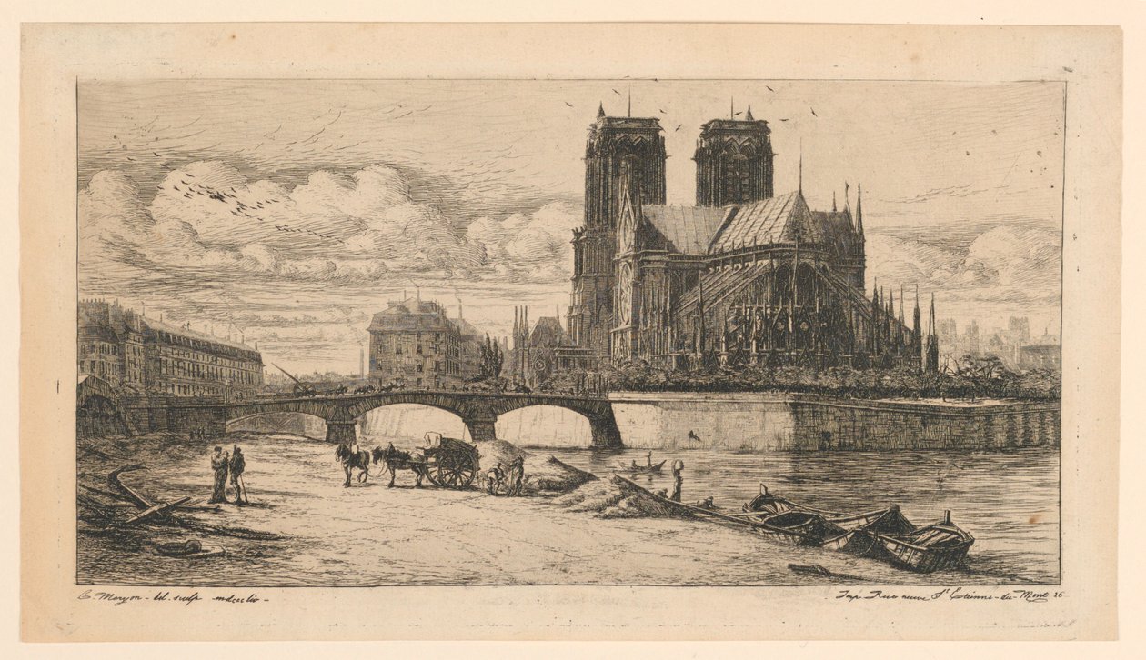 Apsida Notre-Dame de Paris (Apsida Notre-Dame, Paříž) od Charles Meryon