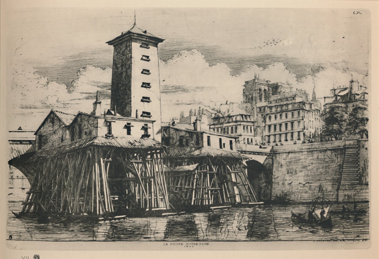 La Pompe Notre-Dame 9. stát, 6 34 x 9 78 palců, 1852, 1927 od Charles Meryon