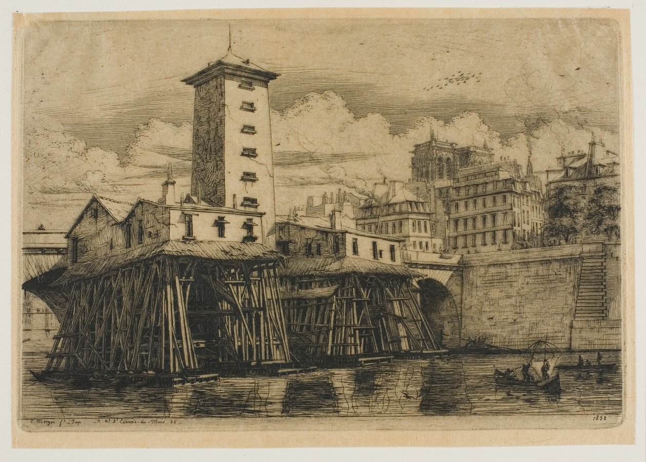 Notre-Dame Pump, Paříž od Charles Meryon