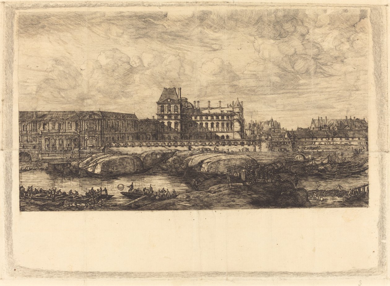 Starý Louvre z obrazu od Zeemana, 1651 (The Old Louvre, from a Painting by Zeeman, l651) od Charles Meryon