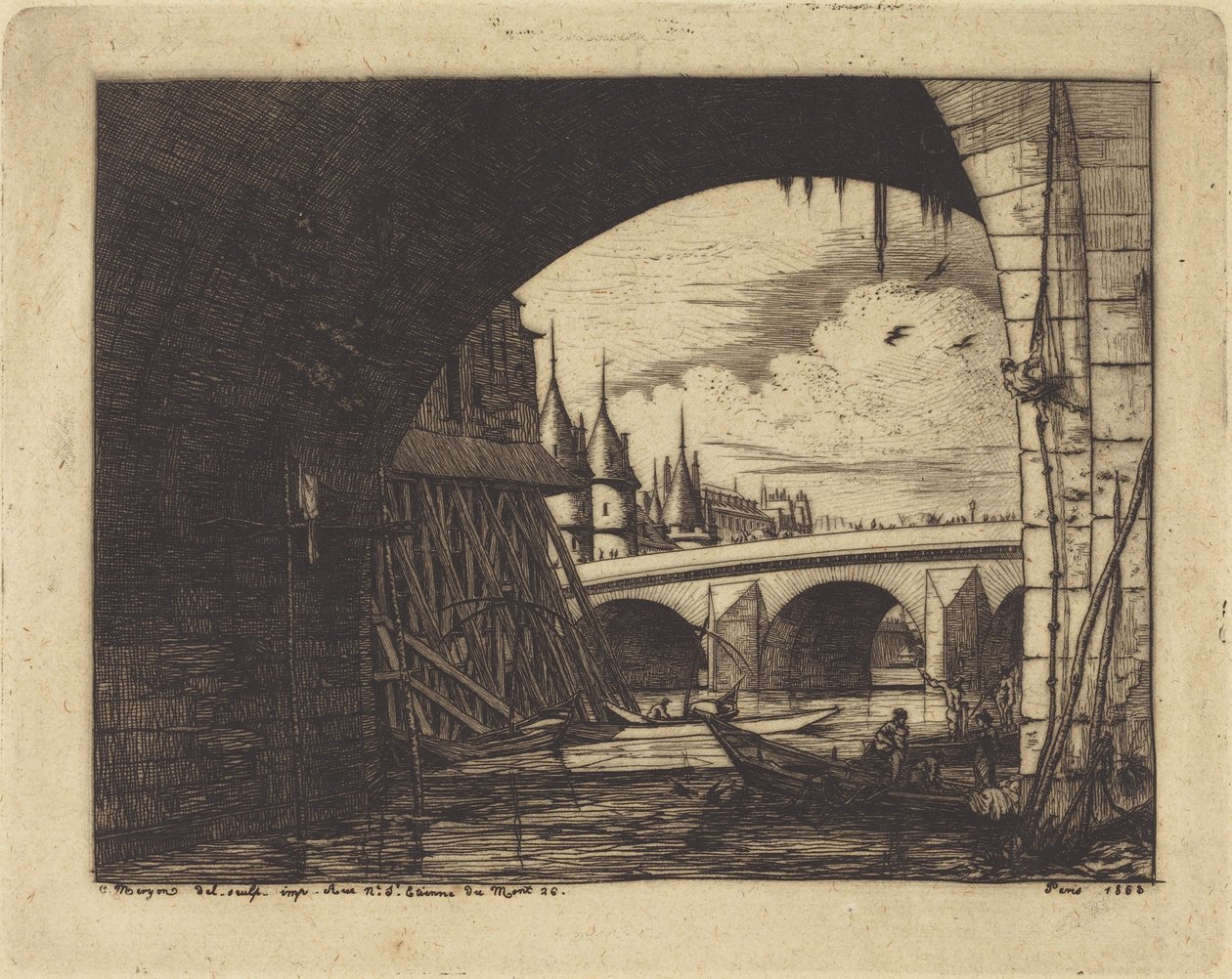 Oblouk mostu Notre-Dame, Paříž od Charles Meryon
