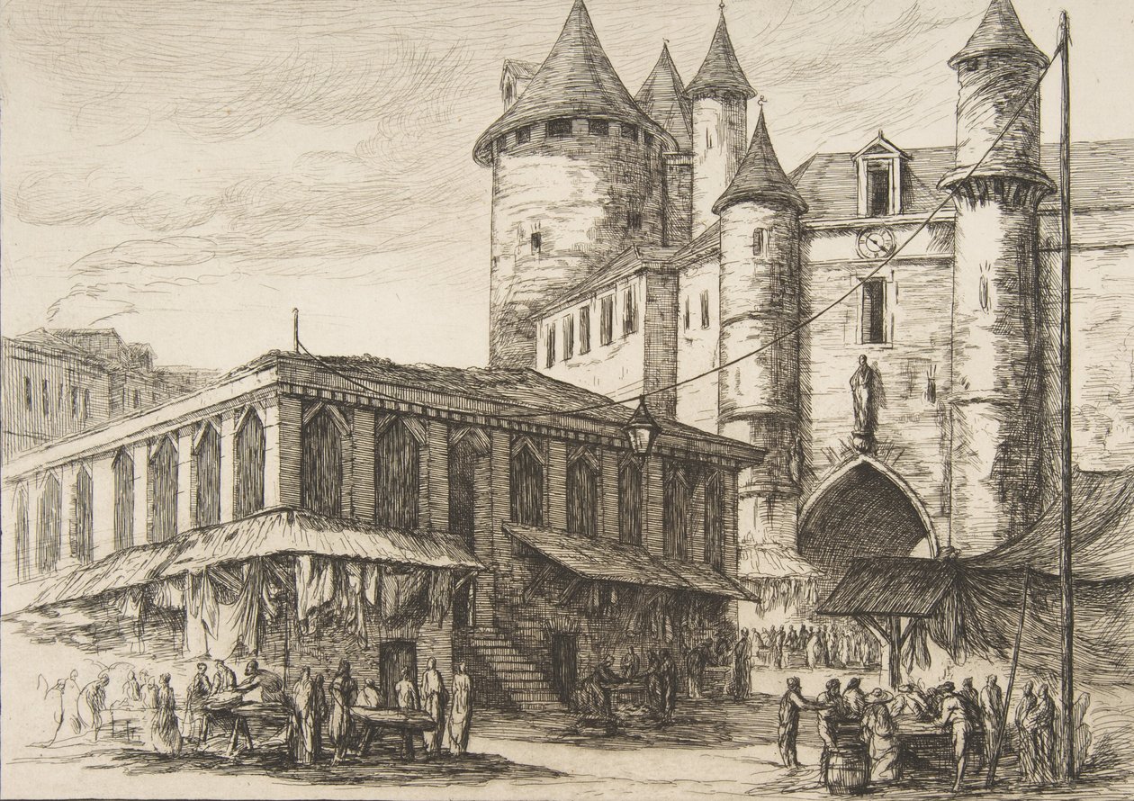Le Grand Châtelet Grand Châtelet, Paříž cca 1780, po dřívější kresbě, 1861. od Charles Meryon