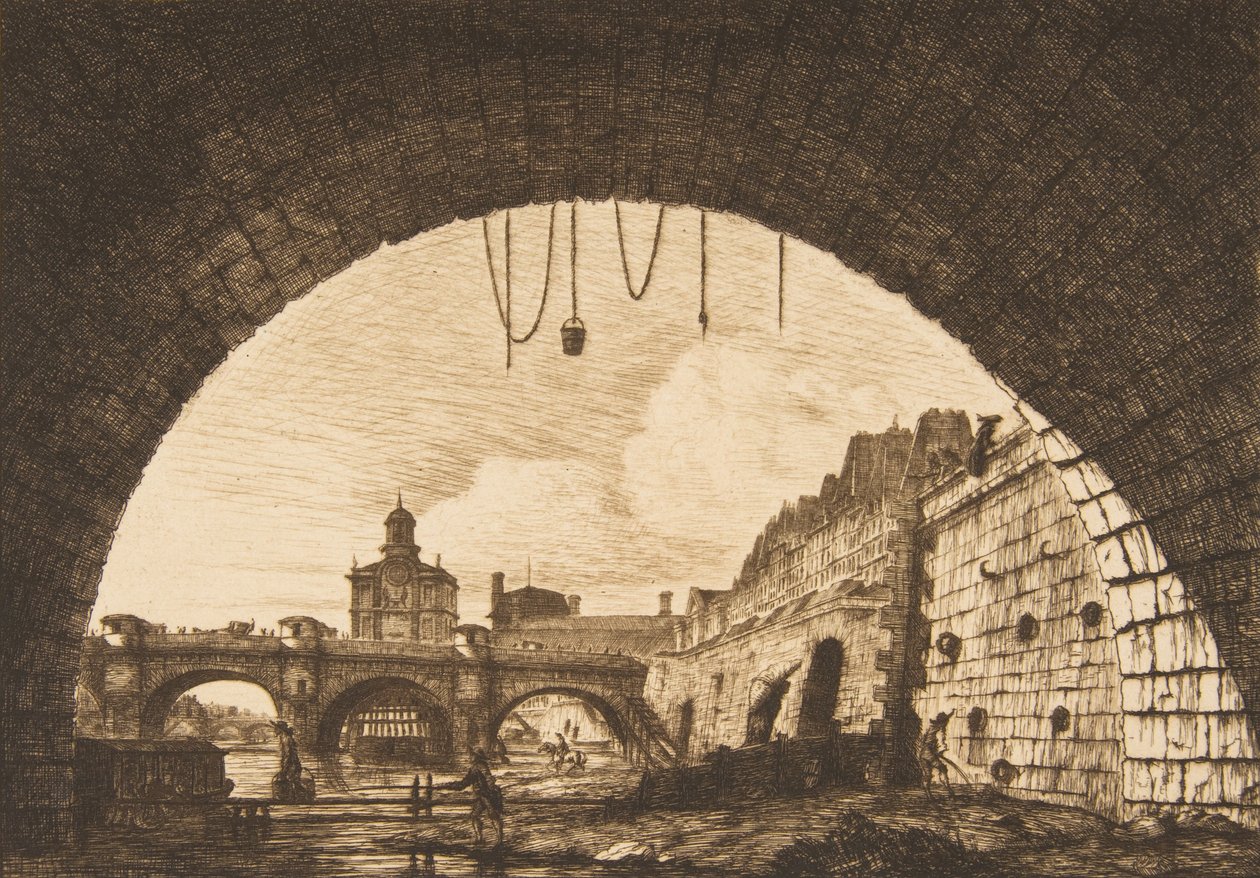 Pont-neuf a Samaritaine zpod prvního oblouku Pont-au-Change Pont-neuf..., 1855. od Charles Meryon