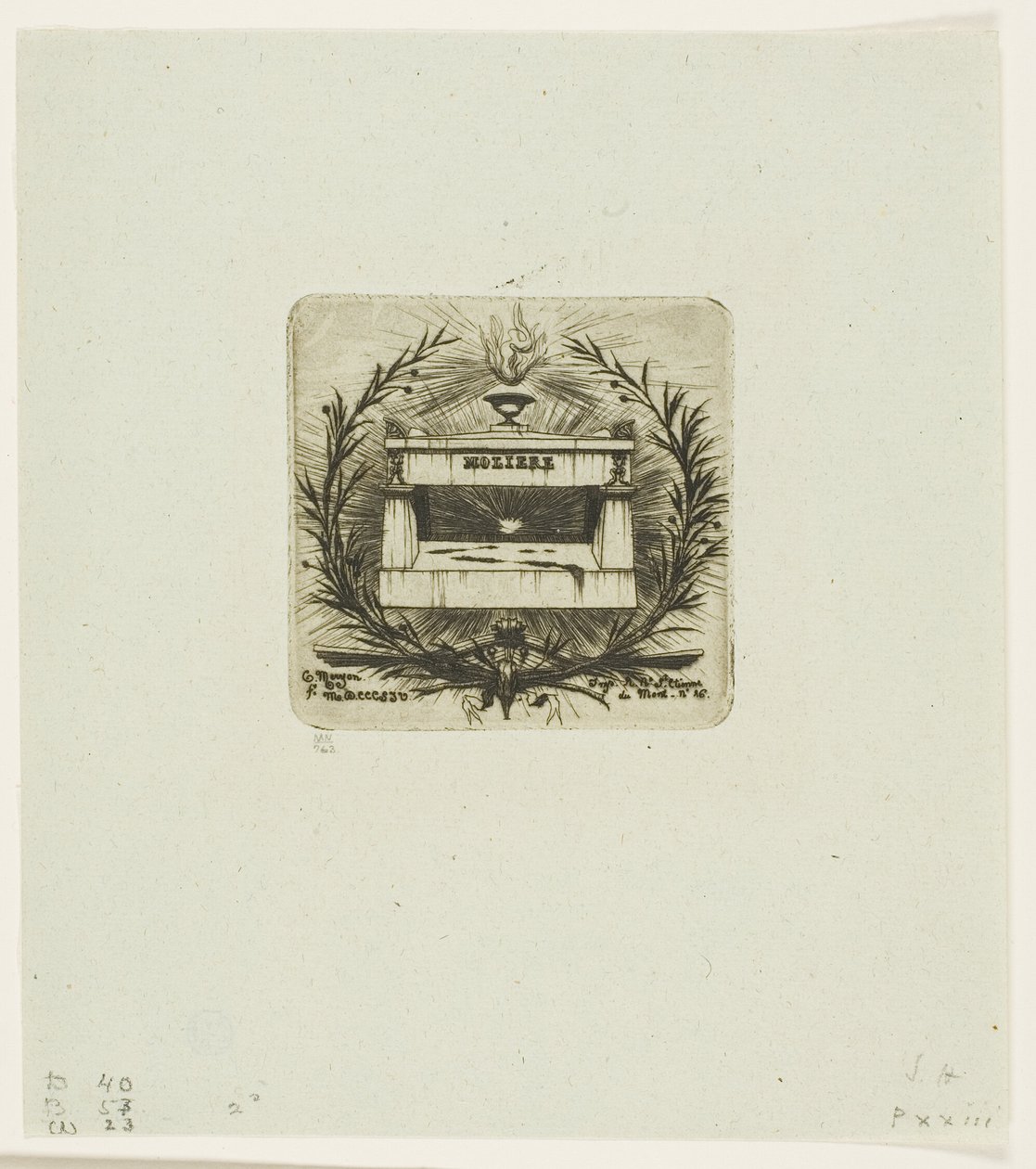 Molièrova hrobka, hřbitov Père-Lachaise, Paříž od Charles Meryon