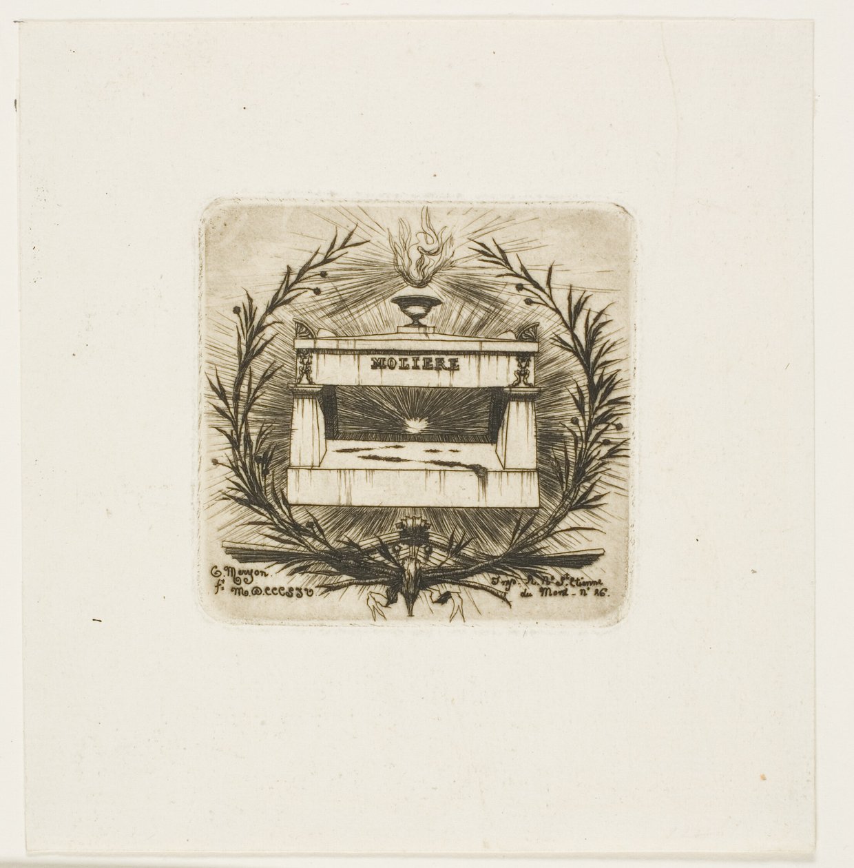 Molièrova hrobka, hřbitov Père-Lachaise, Paříž od Charles Meryon