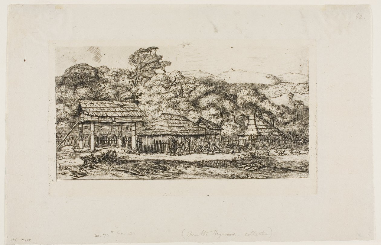Domorodé stodoly a chatrče v Akaroa, Banksův poloostrov, 1845 od Charles Meryon