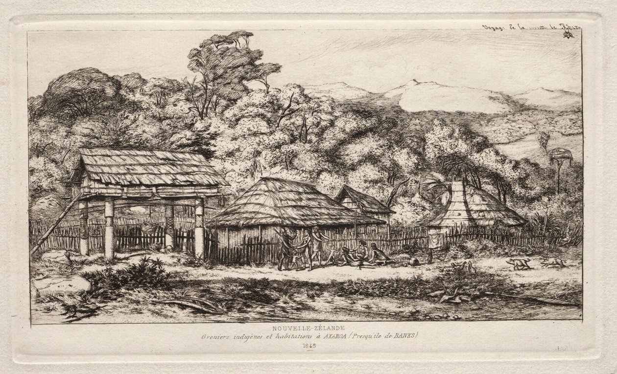 Native Barns and Huts at Akaroa, Banks Peninsula, 1845, 1865. od Charles Meryon