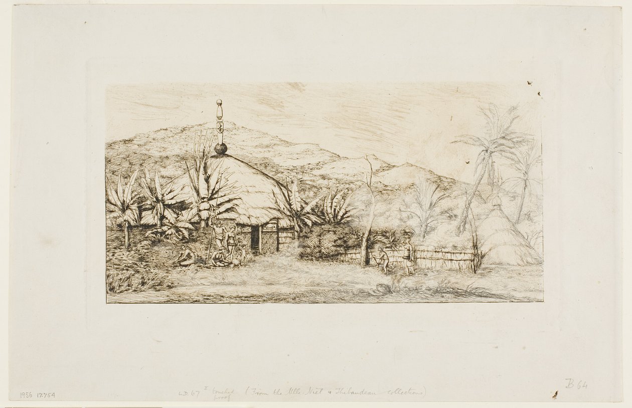Nová Kaledonie: Velká nativní chýše na cestě z Balade do Puépo, 1845 od Charles Meryon