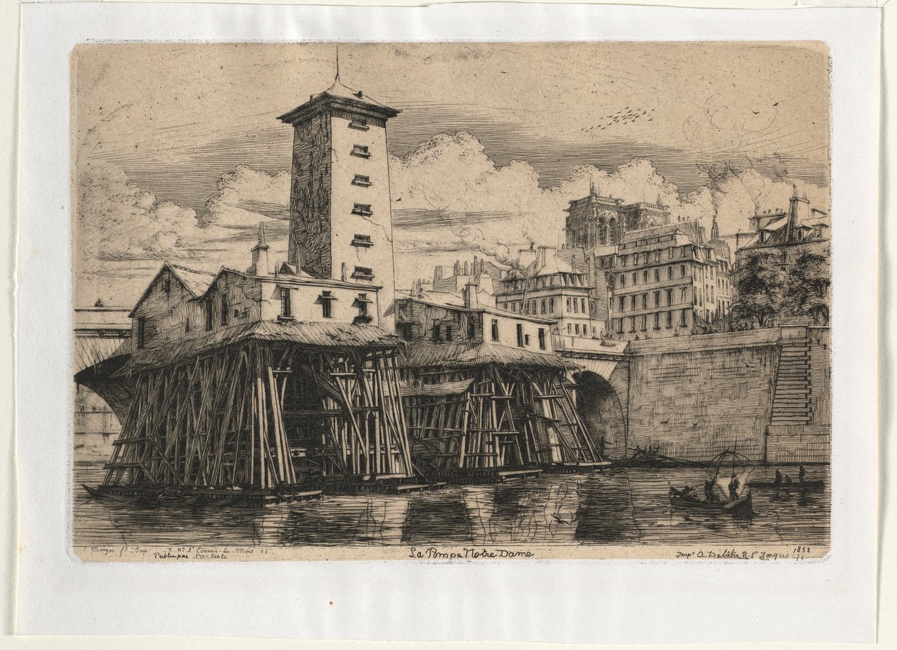Notre Dame Pumphouse, Paříž, 1852. od Charles Meryon