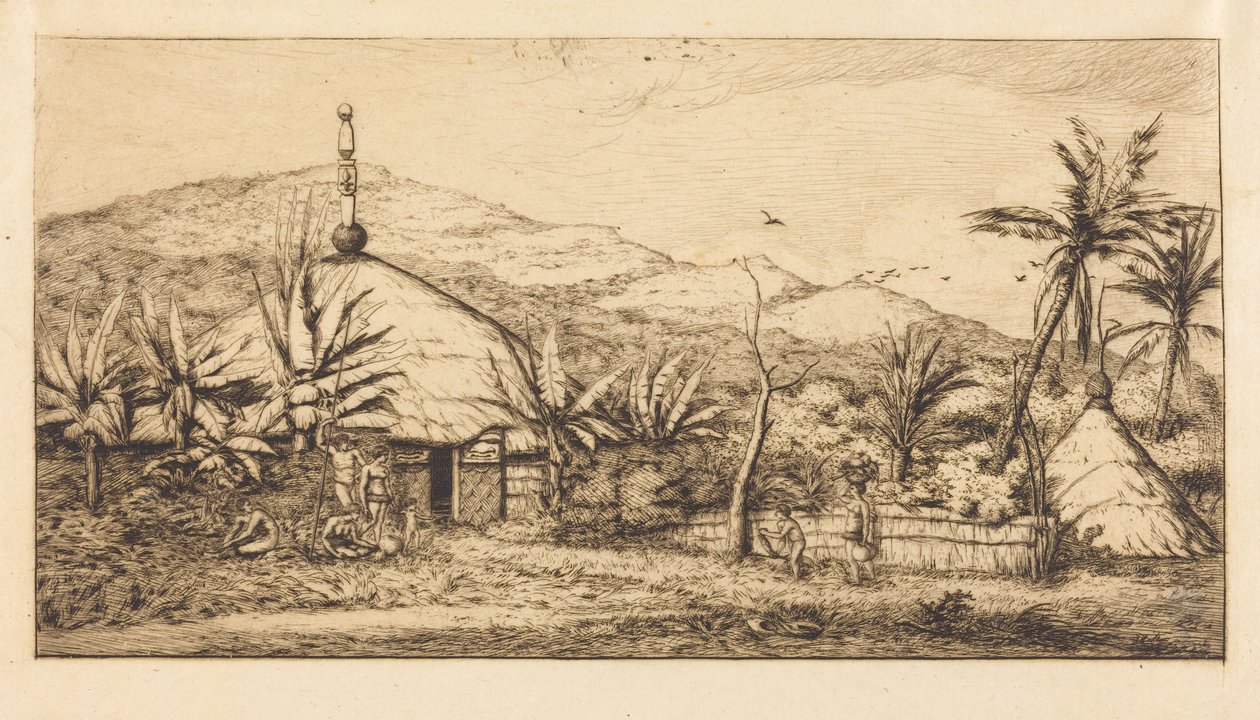 Nová Kaledonie: Velká domorodá chýše na cestě z Balade do Puebo, 1845 (New Caledonia: Large Native Hut on the Road from Balade to Puebo, 1845) od Charles Meryon