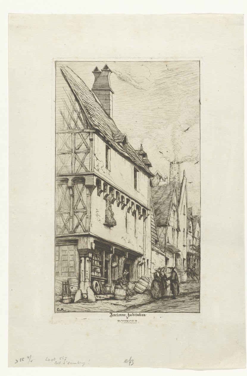 Oud huis Huis van de Muzikant v Bourges Starý dům v Bourges (název na objektu) od Charles Meryon
