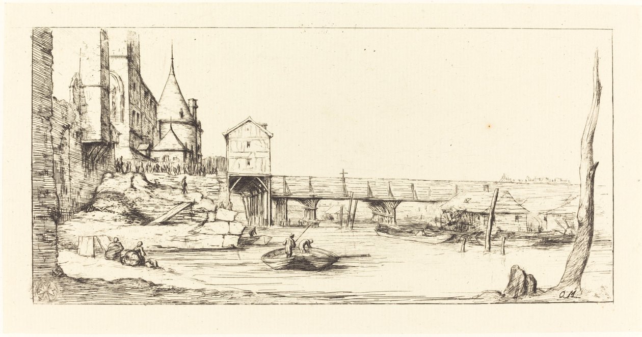 Passerelle du Pont-au-Change, Paříž, po požáru lávky v roce 1621..., 1860. od Charles Meryon