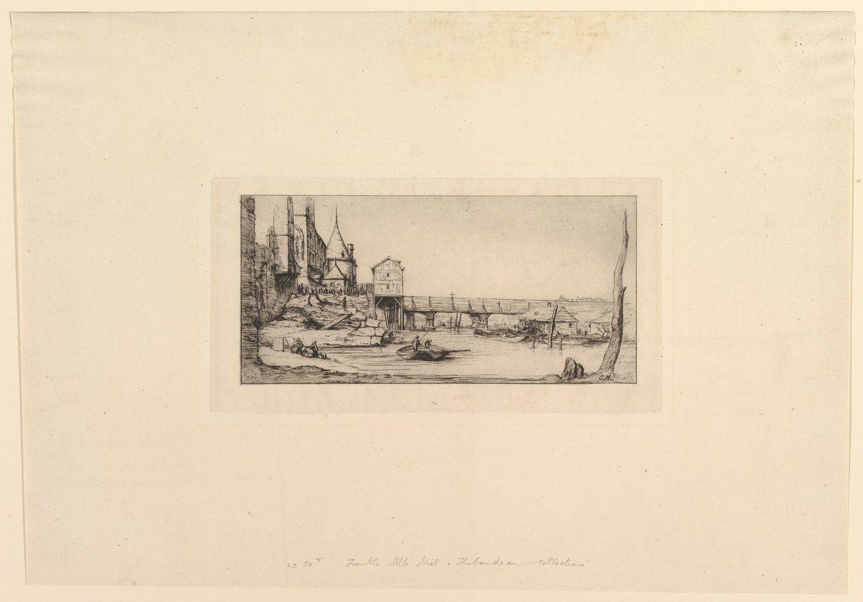 Lávka pro pěší Pont-au-Change, po požáru v roce 1621 Lávka dočasně nahradila..., 1860. od Charles Meryon