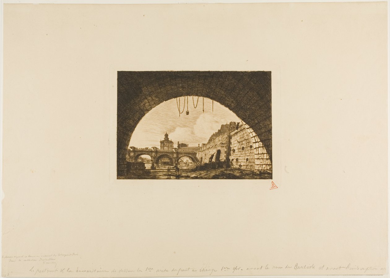 Pont-Neuf a Samaritaine při pohledu zpod prvního oblouku Pont-au-Change, Paříž od Charles Meryon