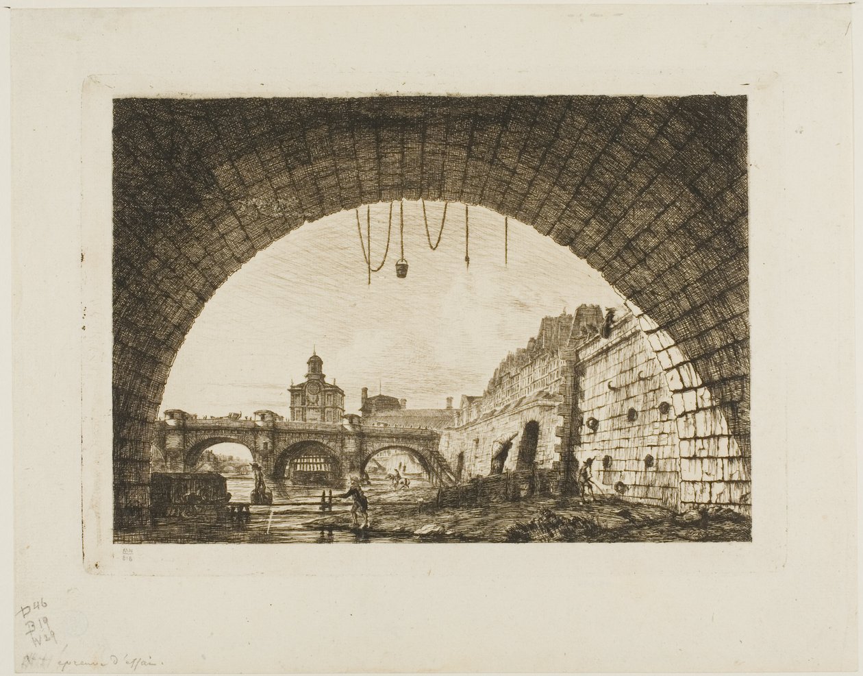 Pont-Neuf a Samaritaine při pohledu zpod prvního oblouku Pont-au-Change, Paříž od Charles Meryon