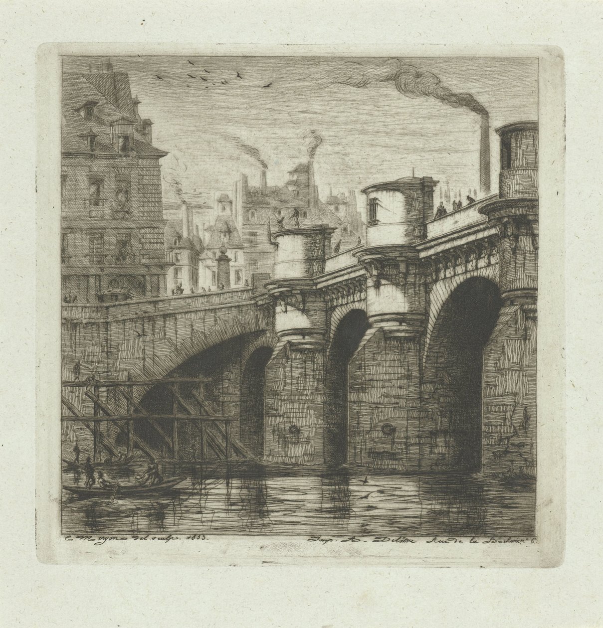 Pont Neuf nad Seinou v Paříži Nový most Lepty na Paříž (název série) od Charles Meryon