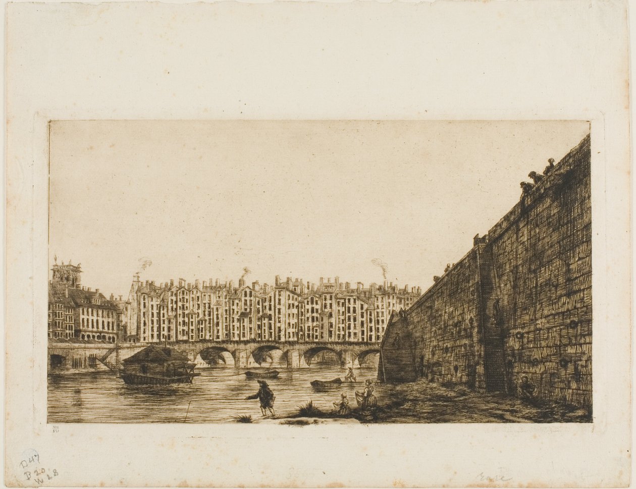 Pont-au-Change, Paříž, asi 1784 od Charles Meryon