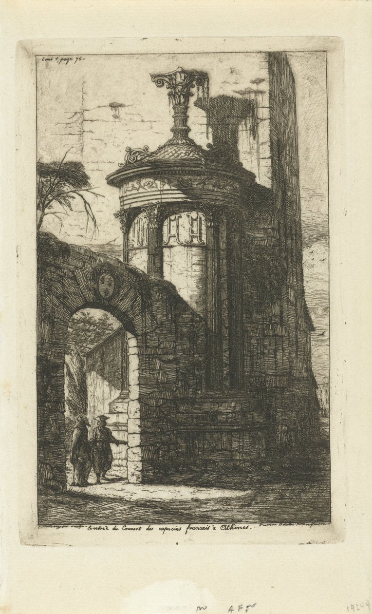 Brána u vchodu do kláštera francouzských kapucínů v Aténách Entrée du Convent des Capucins Francais a Athenes (název na objektu) od Charles Meryon