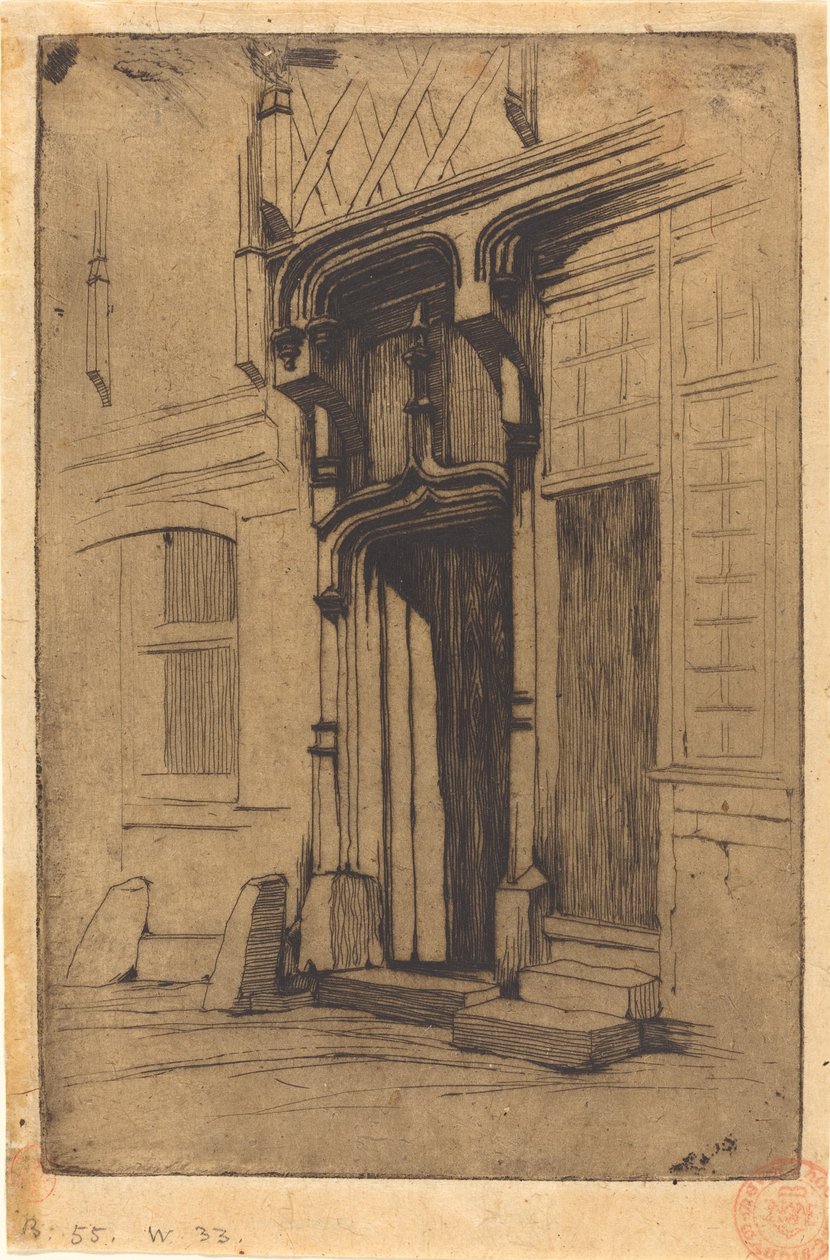 Dveře starověkého kláštera, Rue Mirabeau, v Bourges (Dveře starověkého kláštera, v Rue Mirabeau, Bourges) od Charles Meryon