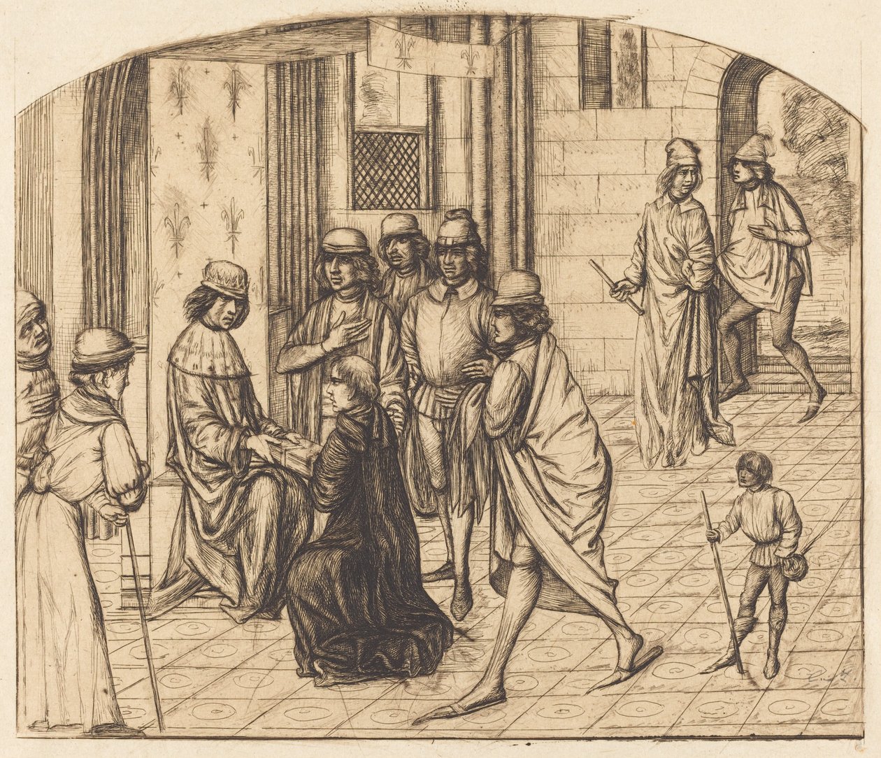 Prezentace Valère Maxime králi Ludvíku XI (tiskař Valerius Maximus byl představen králi Ludvíku XI.) od Charles Meryon