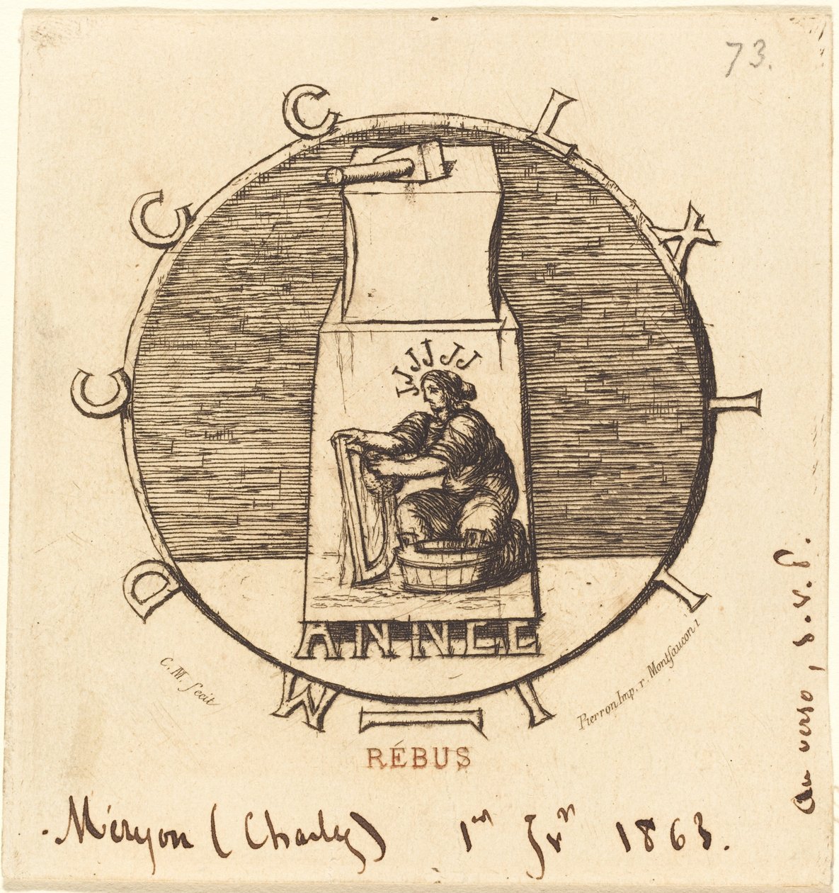 Rebus: „Tady leží starověká Vendeta“ (Rebus: „Tady leží starověká vendeta“) od Charles Meryon