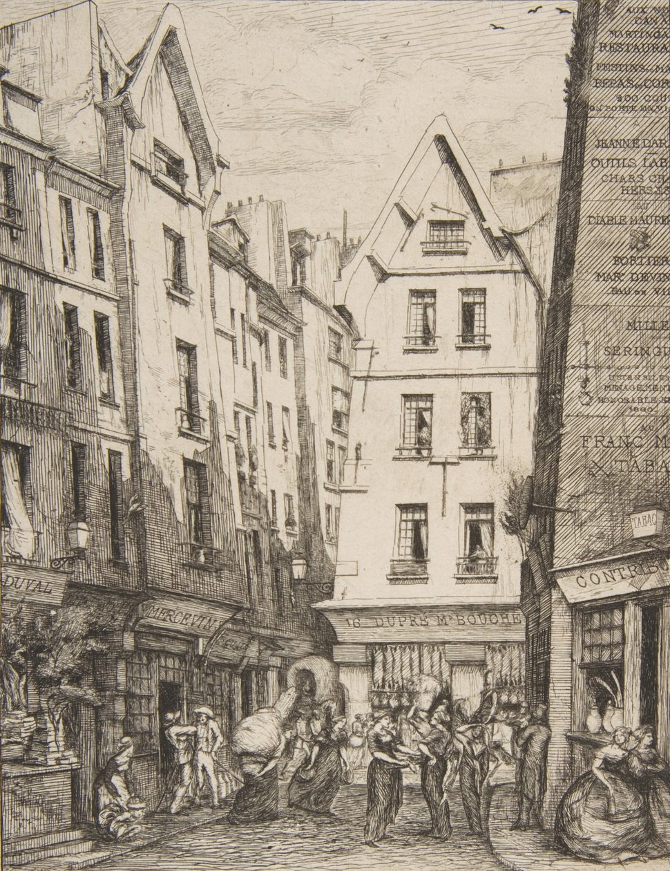 Rue Pirouette v Les Halles Rue Pirouette v Les Halles, Paříž, po Laurence, 1860. od Charles Meryon