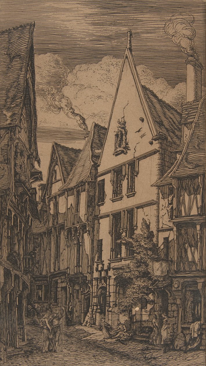 Rue des Toiles, Bourges, 1853. od Charles Meryon
