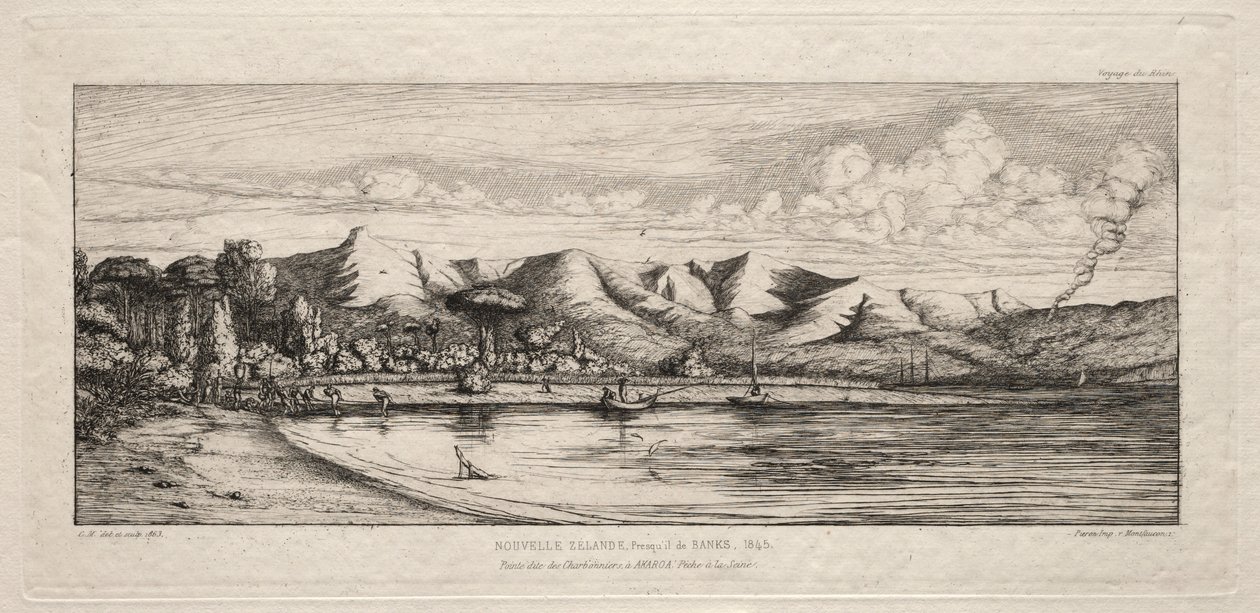 Seine Fishing off Charcoal Burners Point, Akaroa, Banks Peninsula, 1845, 1863. od Charles Meryon