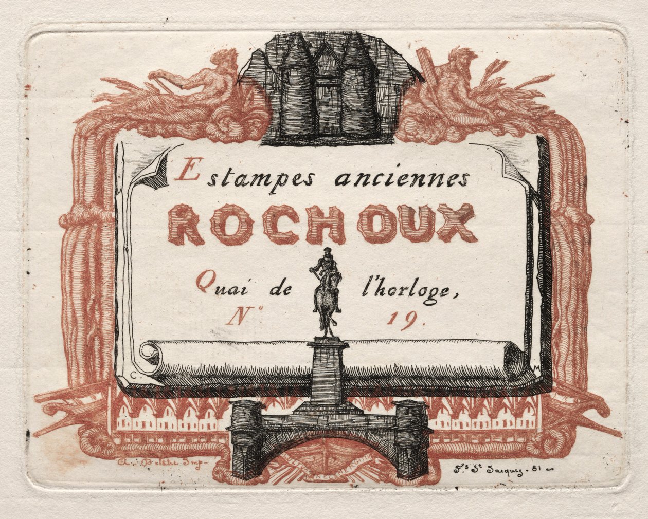 Adresní karta společnosti Rochoux, prodejce tiskáren, c. 1856. od Charles Meryon