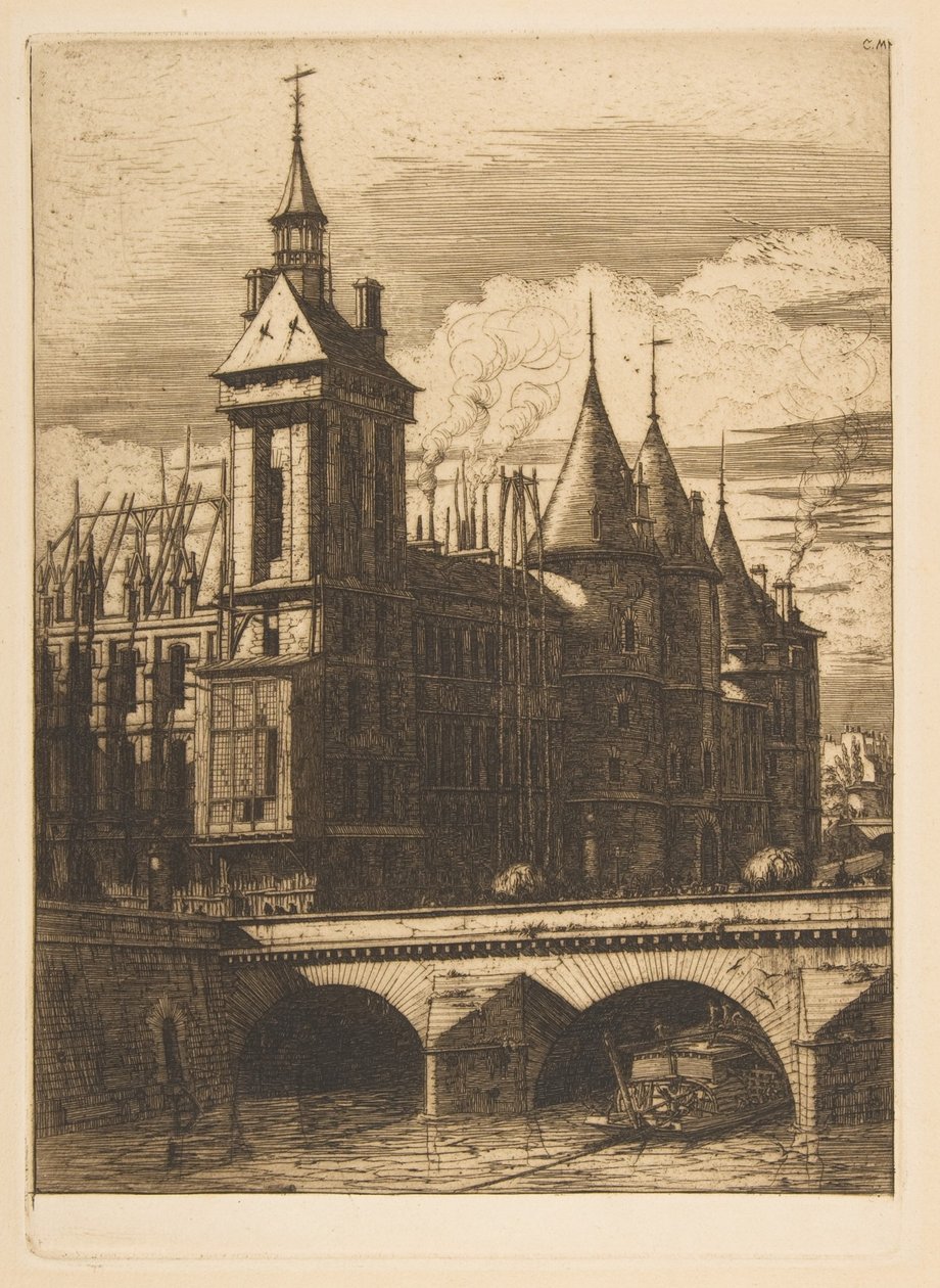 Hodinová věž, Paříž, z „Leptů z Paříže“ od Charles Meryon