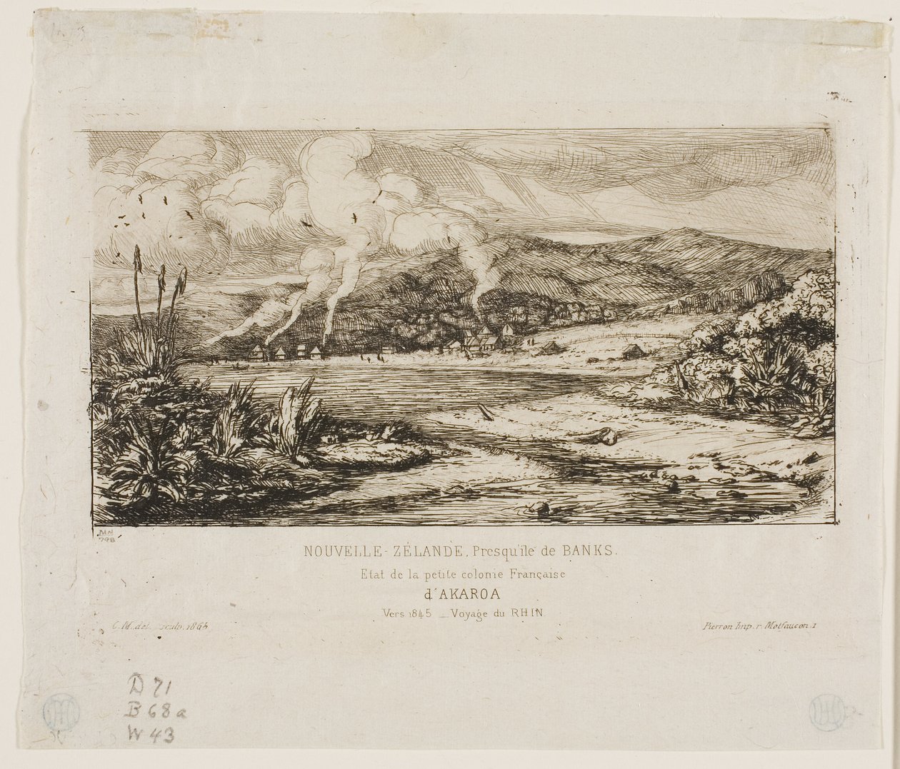 Malá francouzská kolonie v Akaroa, 1845 od Charles Meryon