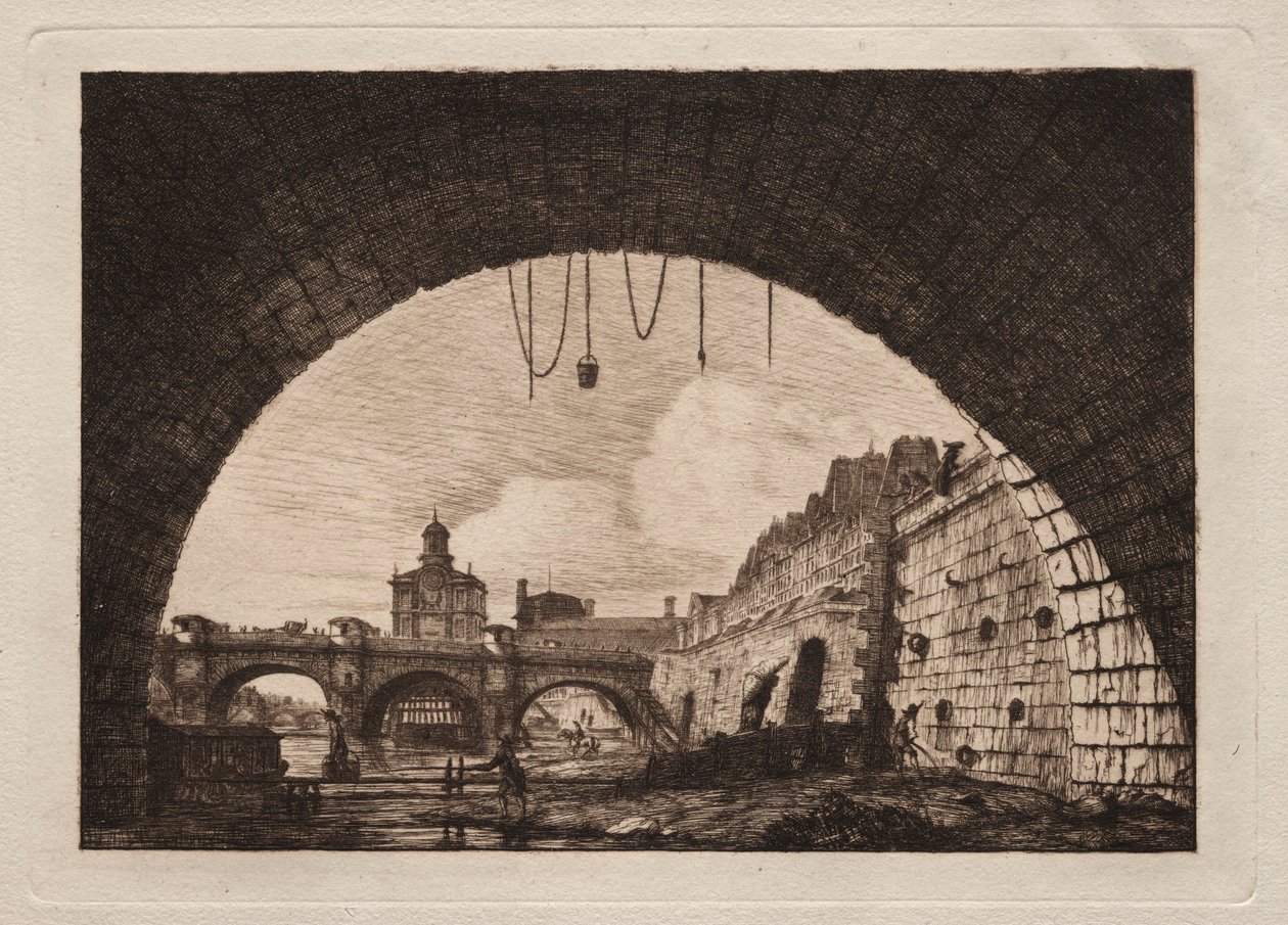 Nový most a Samaritaine viděné zpod Prvního oblouku..., 1855. od Charles Meryon