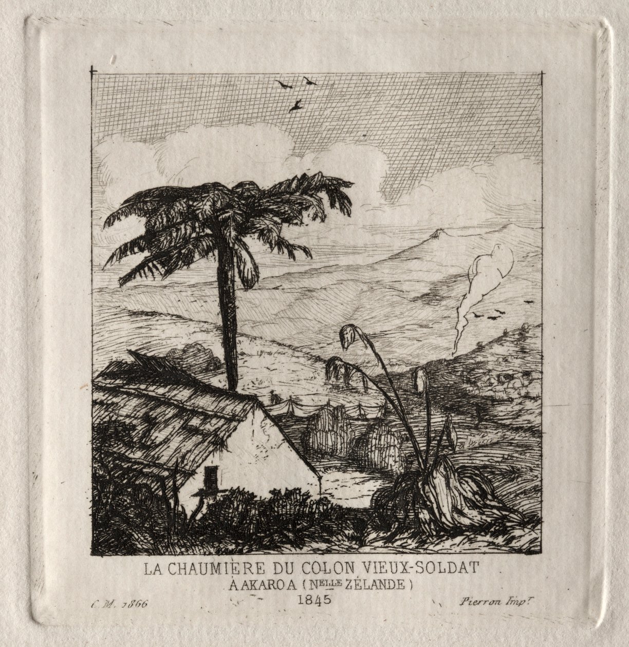 The Old-soldier Settlers Hut v Akaroa, 1845, 1866. od Charles Meryon