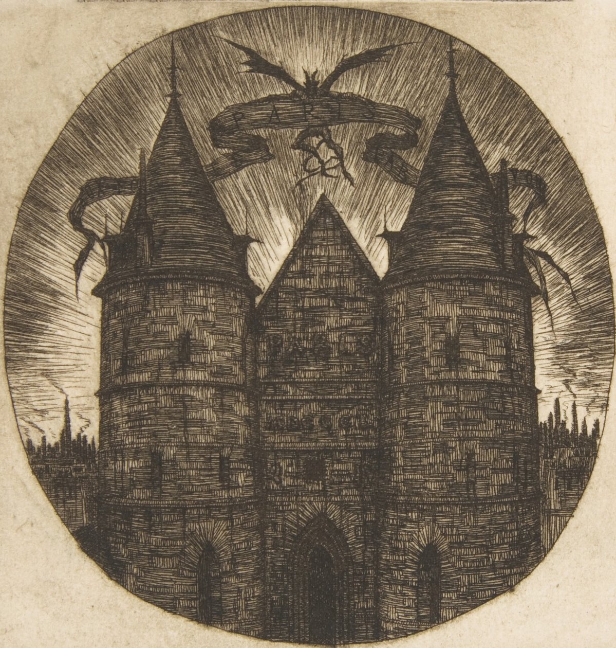 Stará brána Palais de Justice, Paříž, 1854. od Charles Meryon