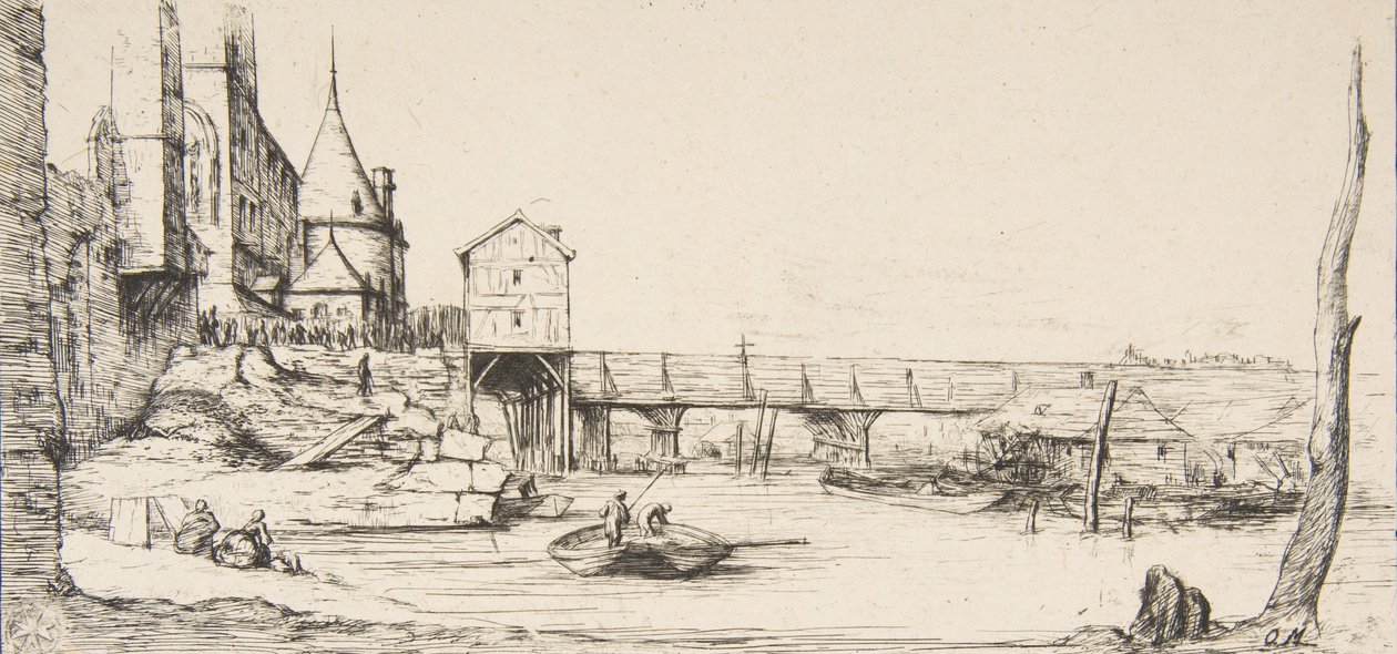 Lávka dočasně nahradila Pont-au-Change v Paříži po požáru v roce 1621, v roce 1860. od Charles Meryon