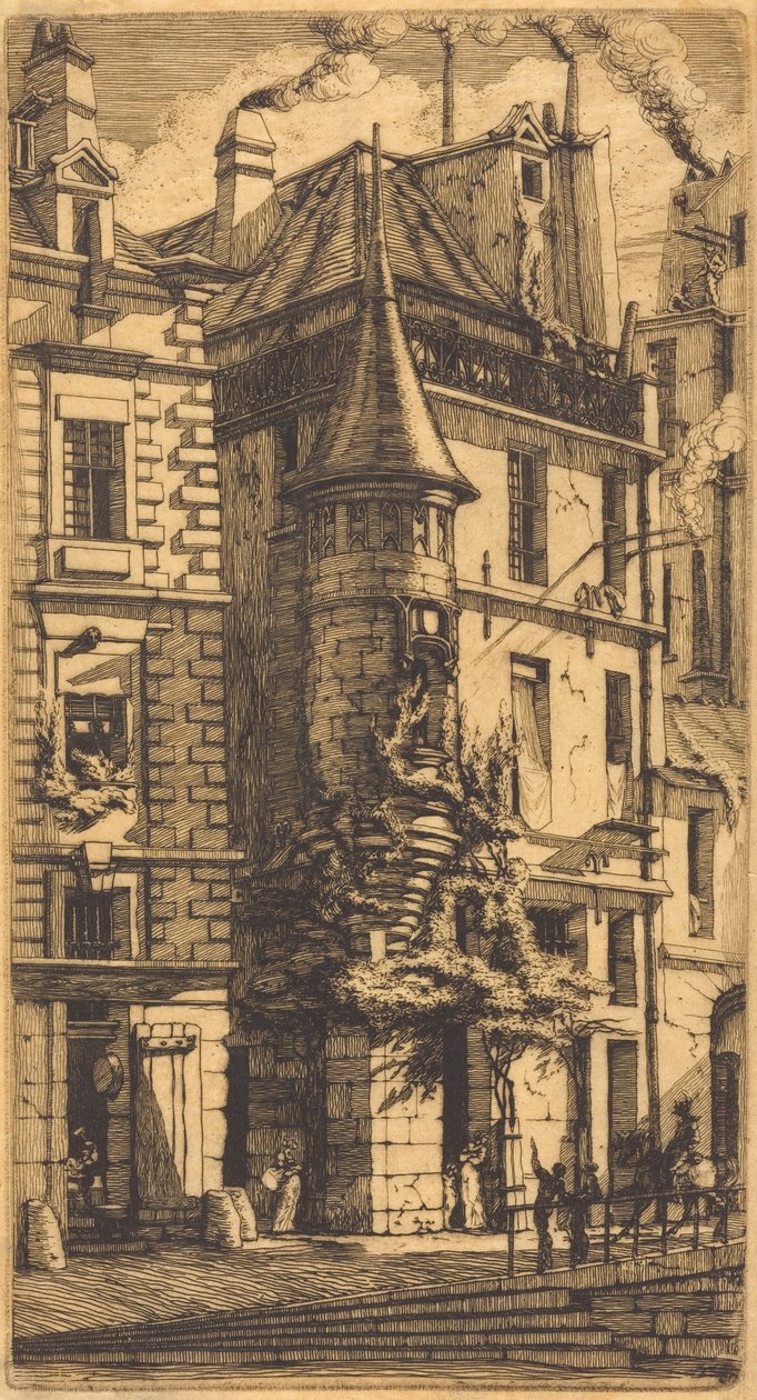 Věžička v Rue de la Tixéranderie, Paříž (dům s věžičkou, Tkalcovská ulice, Paříž) od Charles Meryon