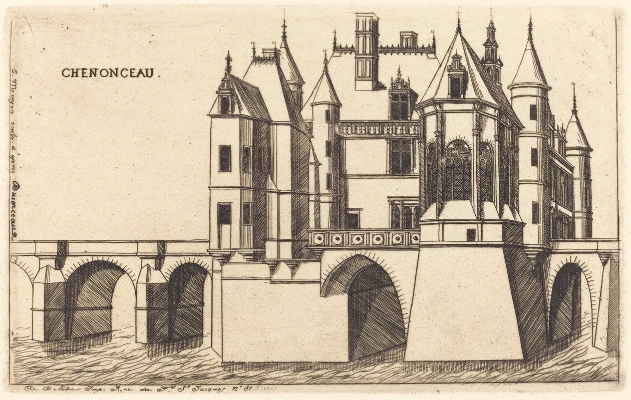 Chateau de Chenonceau, 2. deska (Zámek Chenonceau, 2. deska) od Charles Meryon after Jacques Androuet Ducerceau I