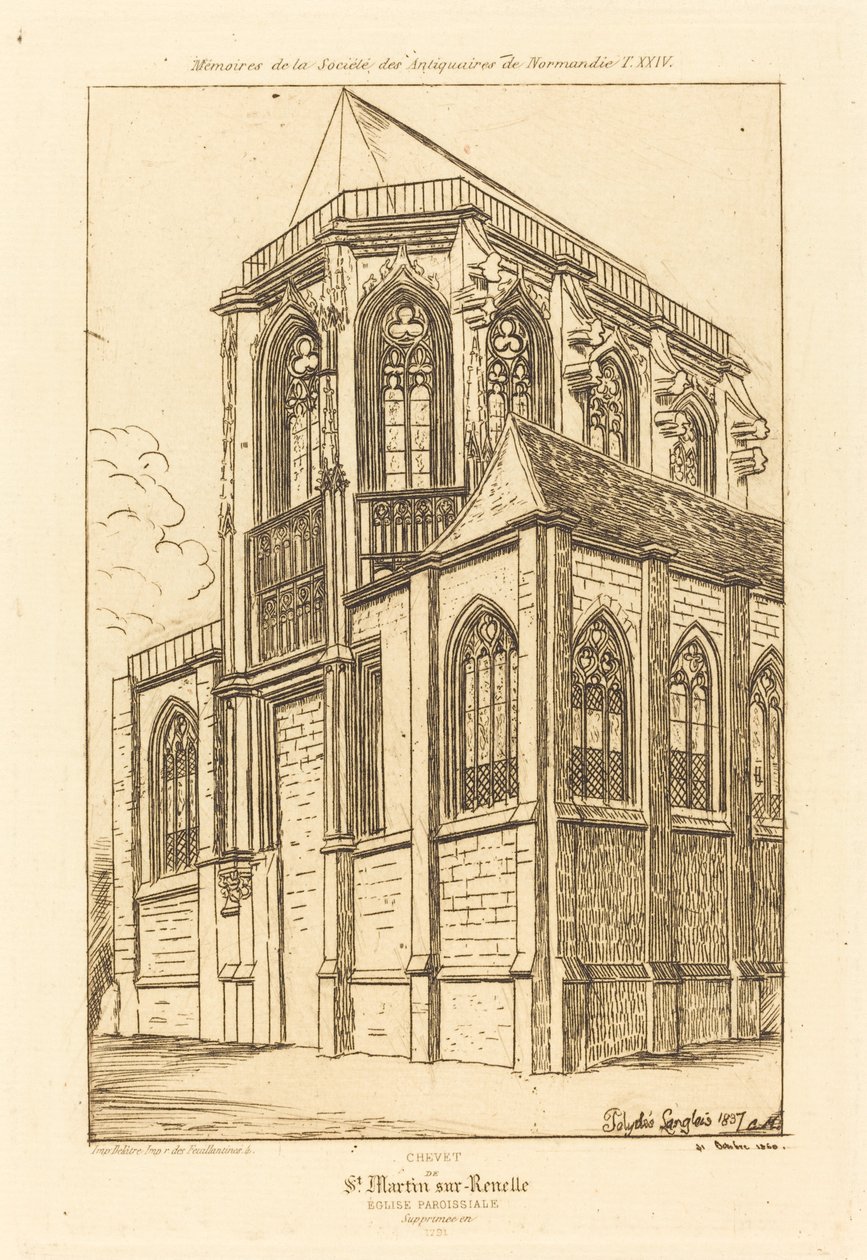 Chevet de St. Martin-sur-Renelle (Apsida kostela St. Martin-sur-Renelle) od Charles Meryon after Polycles Langlois