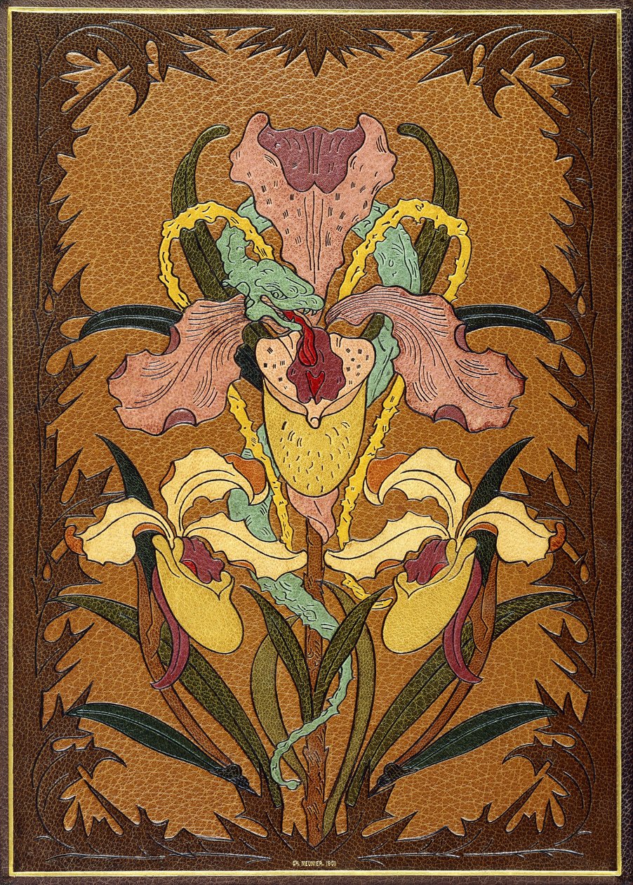 Podšívka z „Les Fleurs du Mal“ od Charlese Baudelaira, zobrazující hada propleteného kolem duhovky od Charles Meunier