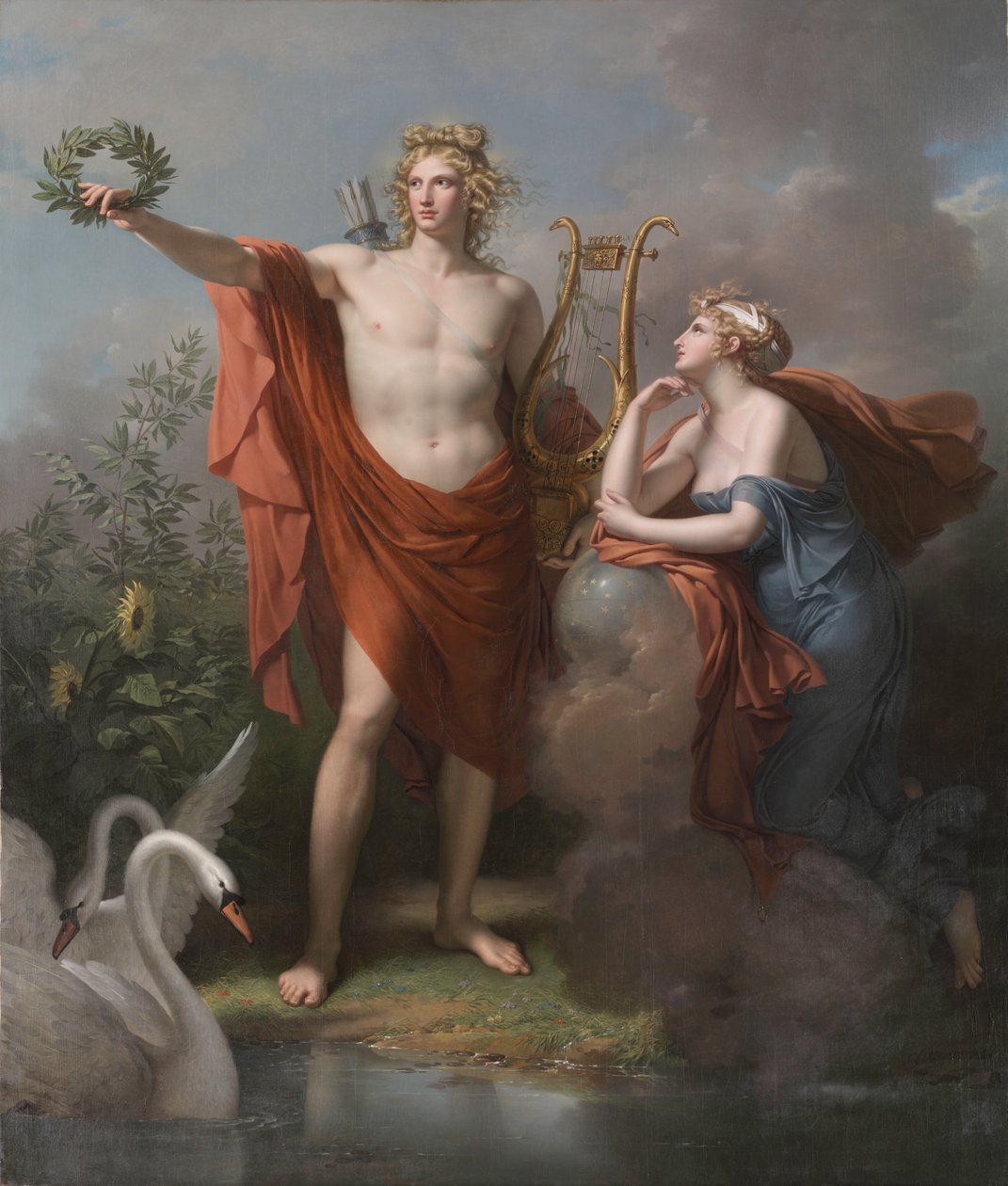 Apollo, bůh světla, výmluvnosti, poezie a výtvarného umění s Uranií, múza astronomie od Charles Meynier