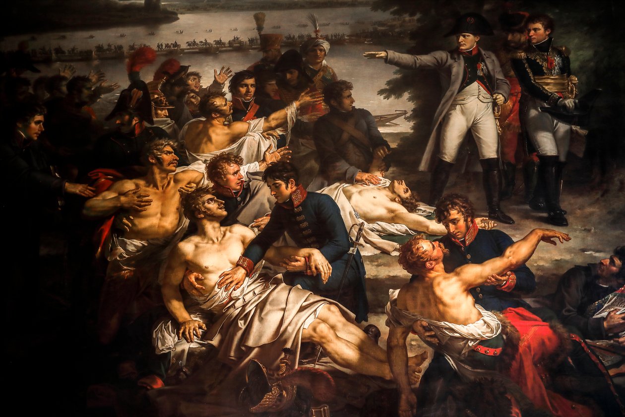 Napoleon na návštěvě zraněných vojáků na ostrově Lobau od Charles Meynier