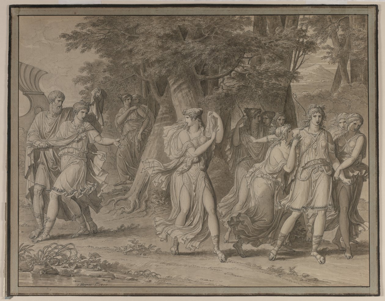 Telemachus, naléhán mentorem, opouští ostrov Calypso od Charles Meynier
