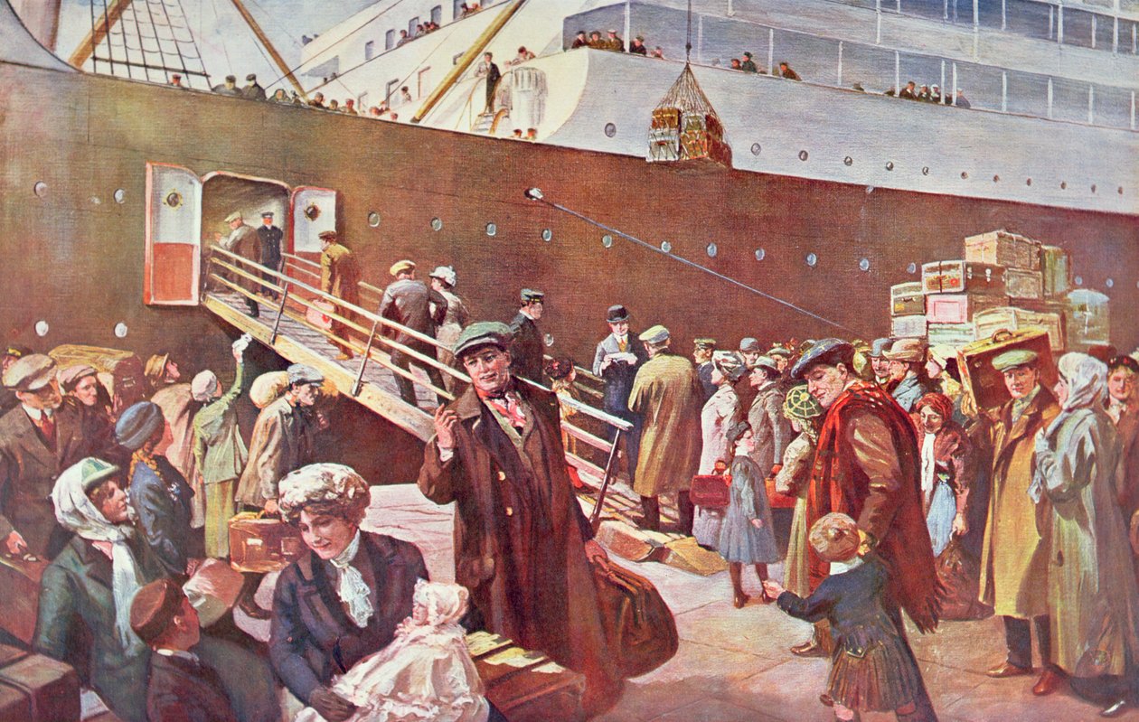 Emigranti směřující do Kanady na palubě RMS Empress, Liverpool od Charles Mills Sheldon