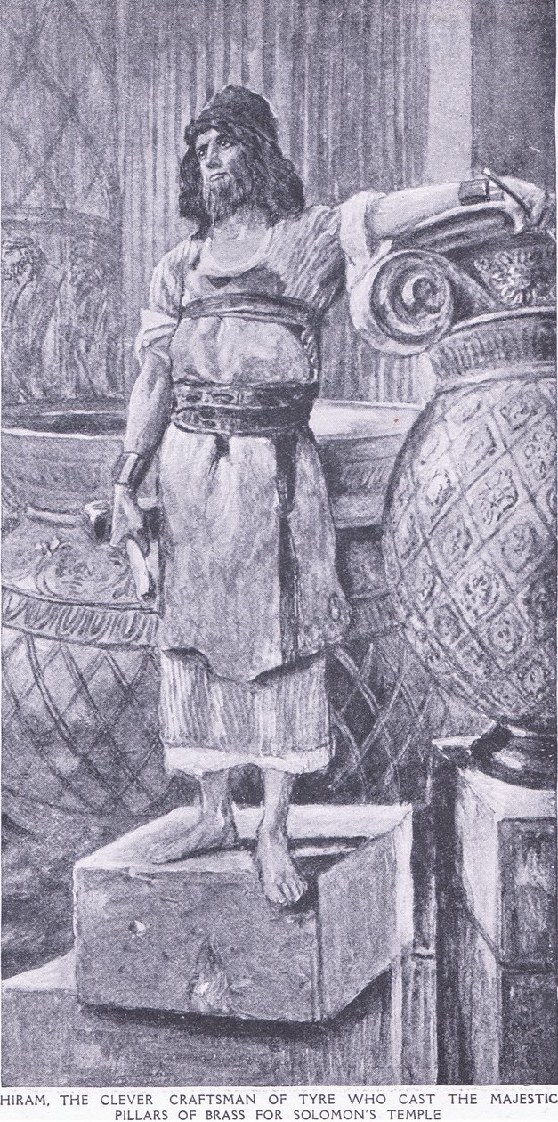 Hiram, chytrý řemeslník z Tyru, který odlil majestátní sloupy z mosazi pro Solomanův chrám od Charles Mills Sheldon