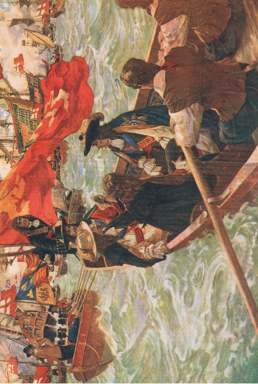 Příchod Karla II. domů, ilustrace z knihy The History of the British People vydané nakladatelstvím Waverley, cca 1940 (barevná litografie) od Charles Murray Padday