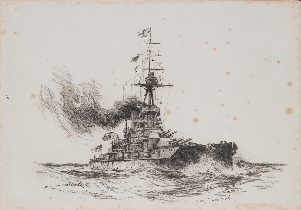 Britská loď Iron Duke. Kresba (25,5x36,8 cm), Charles M. Padday () , počátek 20. století. od Charles Murray Padday