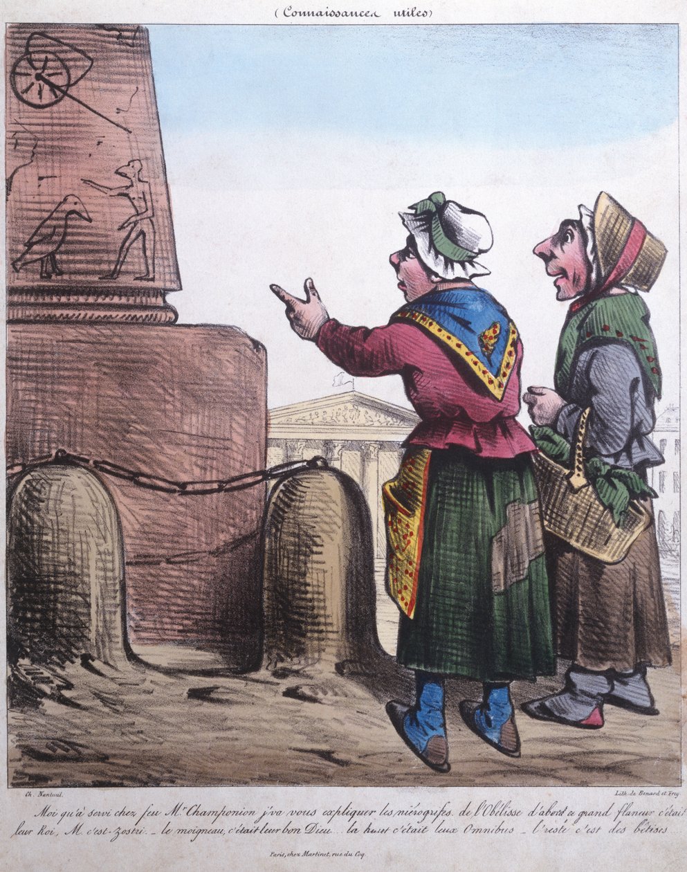 Karikatura vztyčení obelisku na Place de la Concorde, kolem roku 1831 od Charles Nantueil